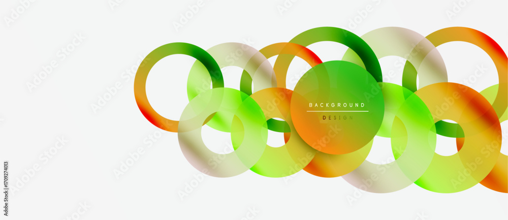 Poster abstract colorful circles overlap. gradient shades create dynamic visual effect. modern design eleme