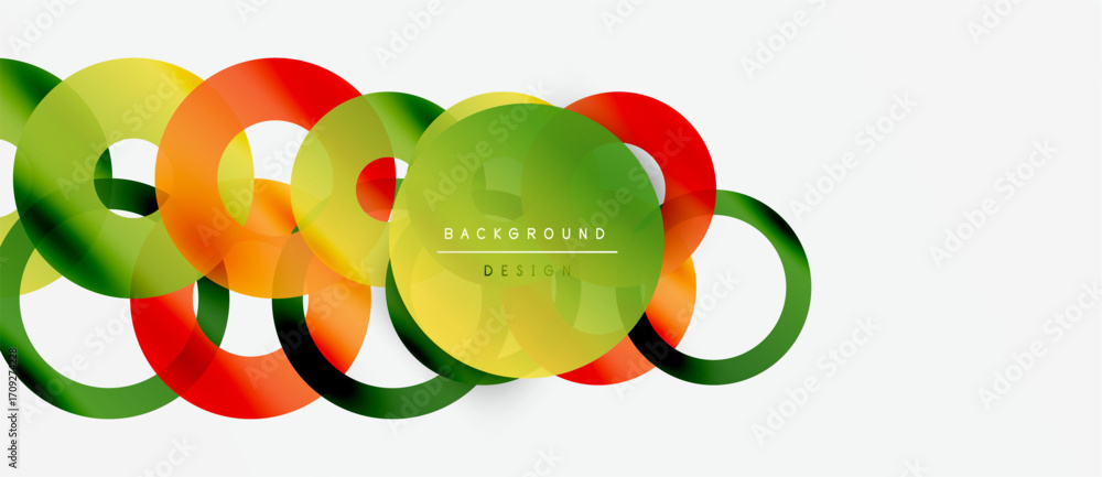 Poster abstract colorful circles overlap creating dynamic visual effect. modern design element for backgrou