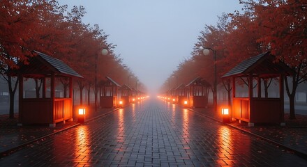 Rainy Evening Market Street Scene.