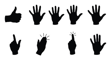 Collection of black silhouette hand gestures showing different hand positions