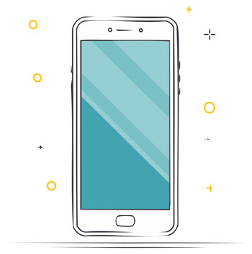 Cartoon Style Phone Illustration with Teal Screen and Decorative Elements