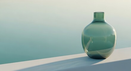 Coastal Vase on White Wall, Sea View, Calm Atmosphere.