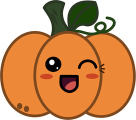 Cute Flat Design Winking Pumpkin Head with Happy Expression Illustration