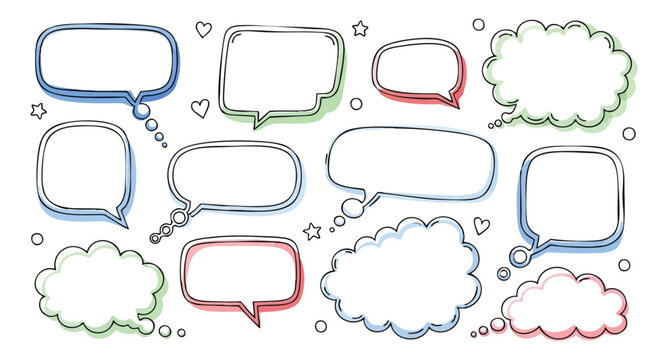 Dynamic collection of modern speech bubbles and thought clouds for creative communication and design projects