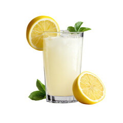 Refreshing lemonade in a glass, garnished with lemon slices and mint