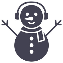 Wintertime Snowman Wearing Ear Muffs, Scarf, and Waving with Smiling Face