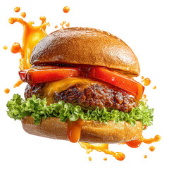 Juicy Burger with Orange Sauce Splash
