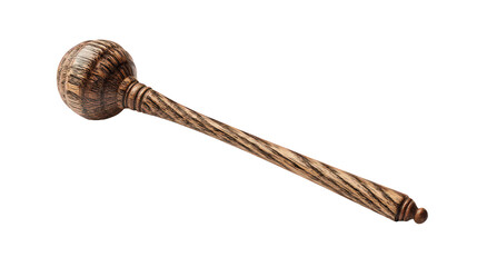 Intricate Wooden Mallet with Carved Handle on Transparent Background
