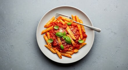 Delicious Tomato Pasta Dish with Fresh Basil.