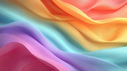 Fototapeta premium Flowing, pastel-hued fabric drapes in a rainbow gradient