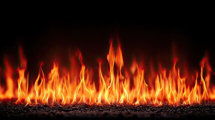 Fiery flames border a dark ground