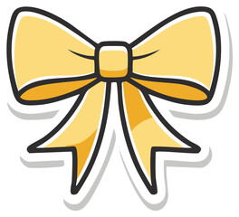 Yellow gift bow illustration in a cute cartoon sticker style for decoration