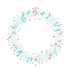 A circular arrangement of musical notes and symbols, creating a decorative frame.