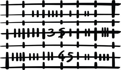 Black tally marks with handwritten numbers on transparent background