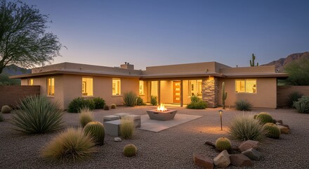Modern southwestern style home at dusk