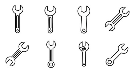 Collection of various black and white wrench and tool outlines displayed