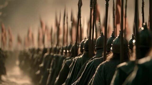 Solemn Army Assembling and Marching Shows Epic War Scene
