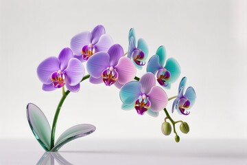 3d artwork of a Gradient orchid with 3D glass effect, modern digital art, white base
