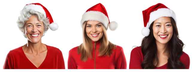 PNG Smiling women wearing Santa hats, element set on transparent background