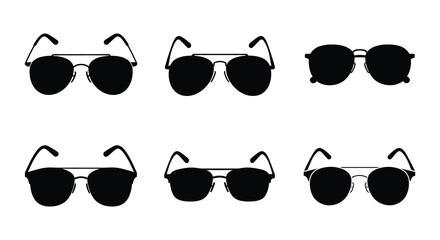 Collection of stylish sunglasses in various shapes and designs displayed in silhouette