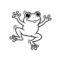 Funny Frog Jumping Logo, Exaggerated Limbs, Simple Cartoon Lines
