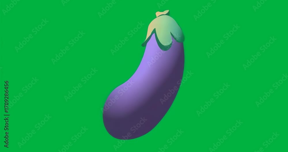 Poster on start purple eggplant rotating clockwise to tilted left showing pixel aura shift on clear canvas