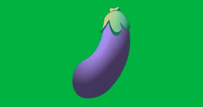 On start purple eggplant rotating clockwise to tilted left showing pixel aura shift on clear canvas
