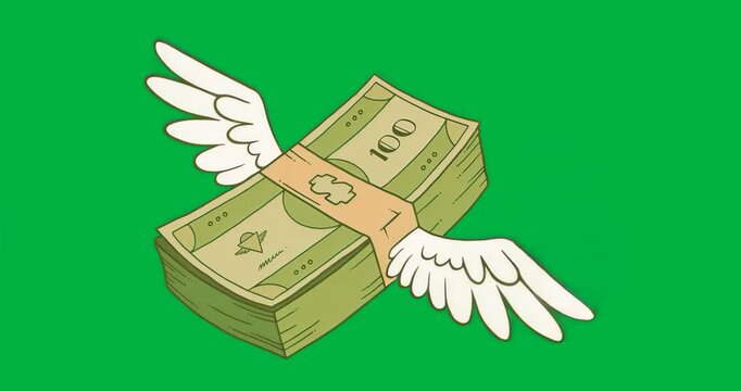 Glow intensifying triggers money bundle with wings flapping to symbolize flight through blue aura