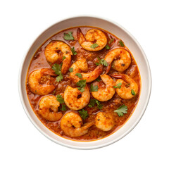 White Bowl Overflowing with Savory Shrimp Curry and Fresh Cilantro prawn seafood