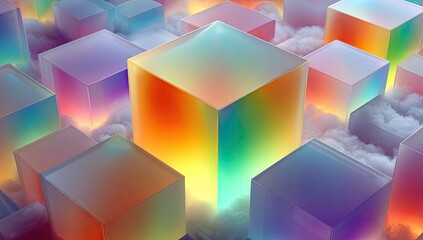 Abstract, colorful, translucent cubes