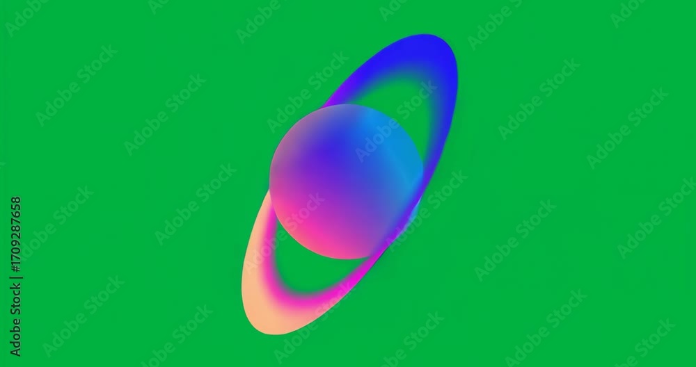 Aufkleber opening with gradient sphere encircling ring rotating clockwise over transparent speckled backdrop