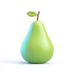 Smooth Green Pear Icon with Light Finish in 3D Rendered Style