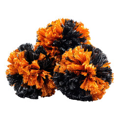 Three orange and black pom-poms clustered