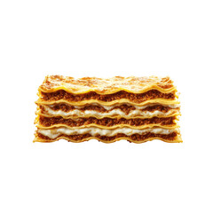 Layered lasagna, golden brown, and pale yellow