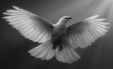 Fototapeta premium Graceful white bird in flight, wings outstretched