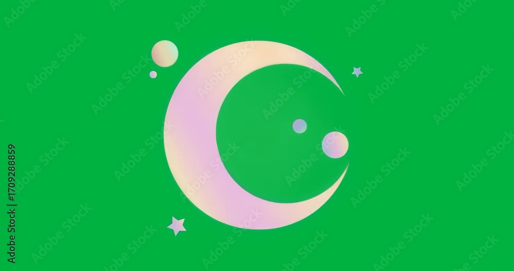 Aufkleber on start celestial motif emitting pulsing blue aura over crescent and orbs on transparent backdrop