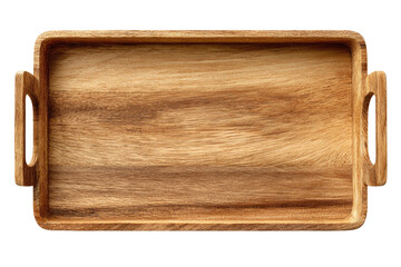 Empty light brown wooden tray with handles