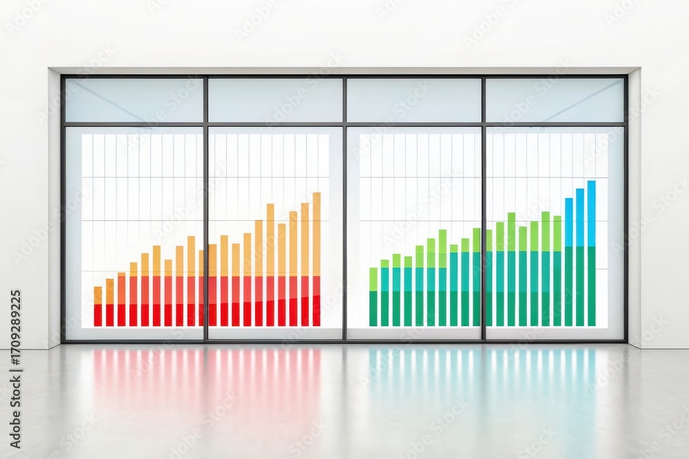 Poster modern office window displaying upward trending bar graphs