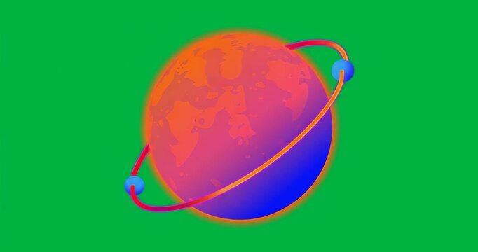 Upon appearing gradient-rimmed planet on transparent backdrop satellite orbiting ring showing orbit