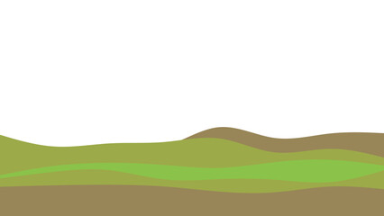 Stylized rolling green hills and earthy brown slopes under a clean white sky, ideal for nature-themed designs or growth concepts.