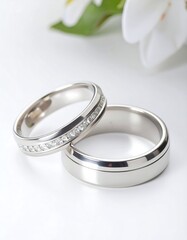 A close-up of a pair of wedding bands.  Elegant and simple