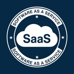 Vector illustration of software as a service saas badge with cloud icon cloud computing and software distribution model concept