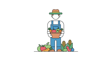 Fototapeta premium Farmer holding a basket of fresh vegetables and fruits from the harvest.