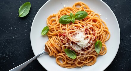 Delicious Spaghetti with Tomato Sauce and Parmesan.