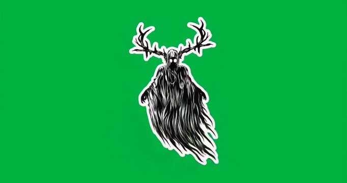 At start ghost-deer glowing blue, pulsing, drifting on transparent background showing cycle