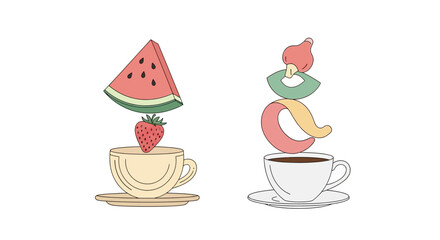 Fruit and Coffee Cup Composition - A Refreshing and Artistic Fusion.