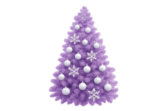 Purple christmas tree decorated with white baubles and snowflakes on transparent background - Powered by Adobe