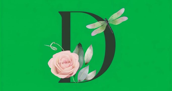 Loading transparent backdrop serif D pale pink rose blooming leaves emerging dragonfly resting