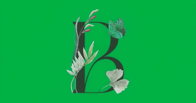 At start butterfly perched on B flapping wings to animate botanical motif on transparent canvas