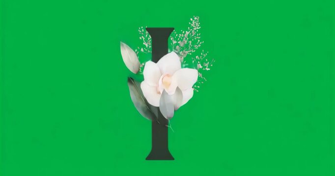 On start letter I staying centered on blue transparent background featuring orchid foliage decor